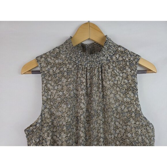 1.State Womens Dress Size Large Tan Floral Sleeveless High Neck Ruffle Lined - Picture 2 of 15